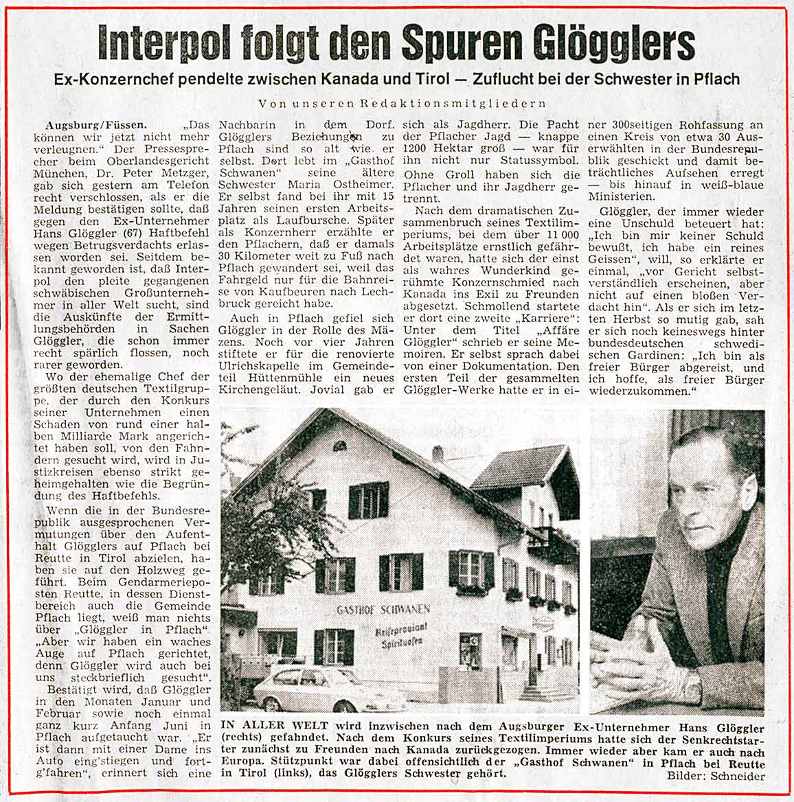Interpol folgt den Spuren Glögglers
